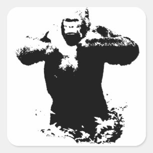 Korgkonst Gorilla Beating Chest Square-fästare Fyrkantigt Klistermärke