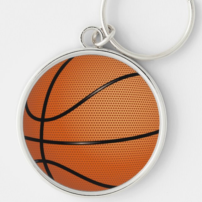 Korgnyckelring i basketboll - Anpassningsbar Rund Silverfärgad Nyckelring (Framsidan)