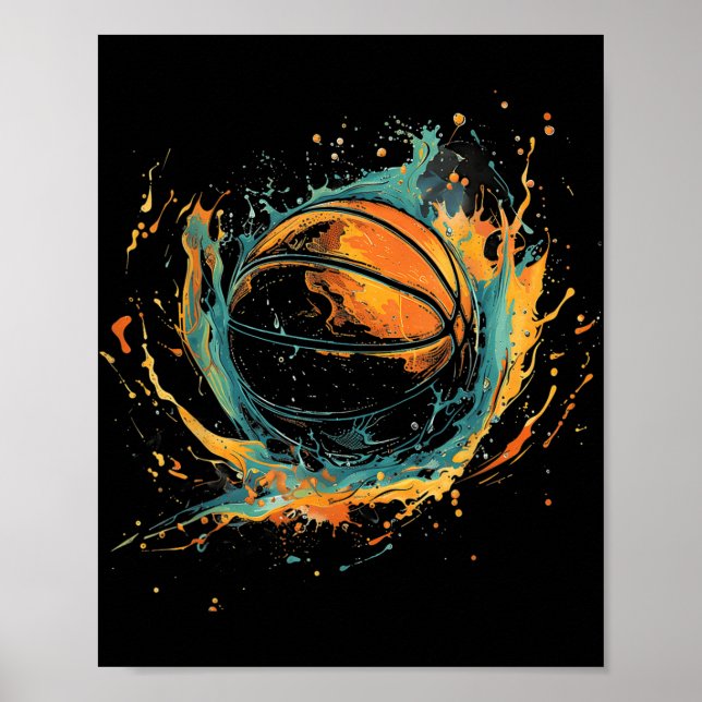 Korgolvsdesign för basketälskare Vattenfärgskonst Poster (Framsidan)