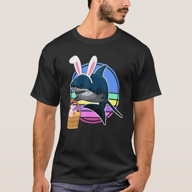 Korgungor med Påskhare Shark med egg Basket Retr T Shirt (Framsida)