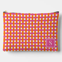 Korgväv i varma rosa och orange med monogram