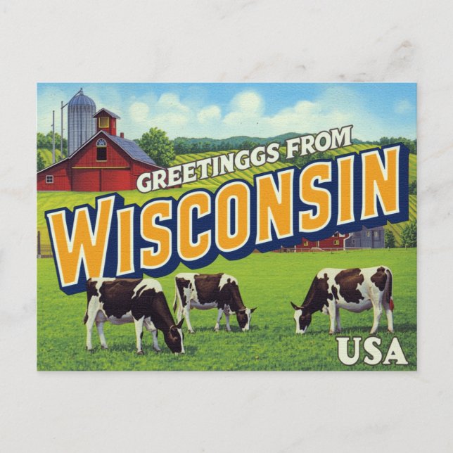 Korhälsningar från mjölkgård i Wisconsin Vykort (Framsida)