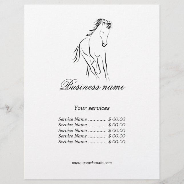 Körhäst i svart färg reklamblad (Framsidan)