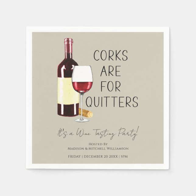 "Kork är till kvartsparter" Vattenfärgen Red Vin P Pappersservett (Framsidan)