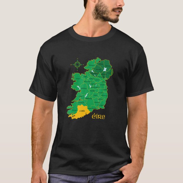 Kork Ireland County Karta Eire Irish Travel T Shirt (Framsida)