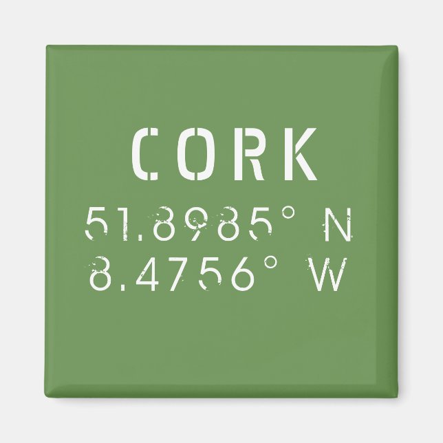 Kork Ireland Longitud Latitude Magnet (Framsidan)