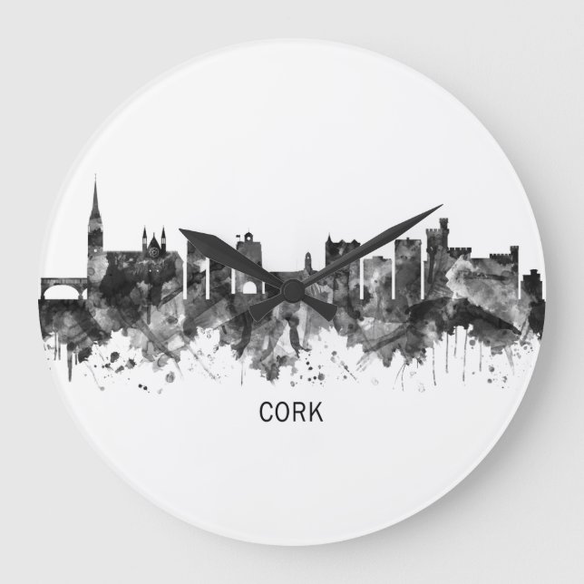 Kork Ireland Skyline BW Stor Klocka (Framsida)