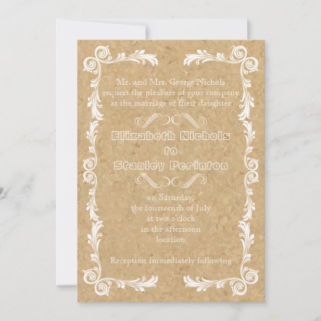 Kork med vintage ram bröllop inbjudningar (Framsida)