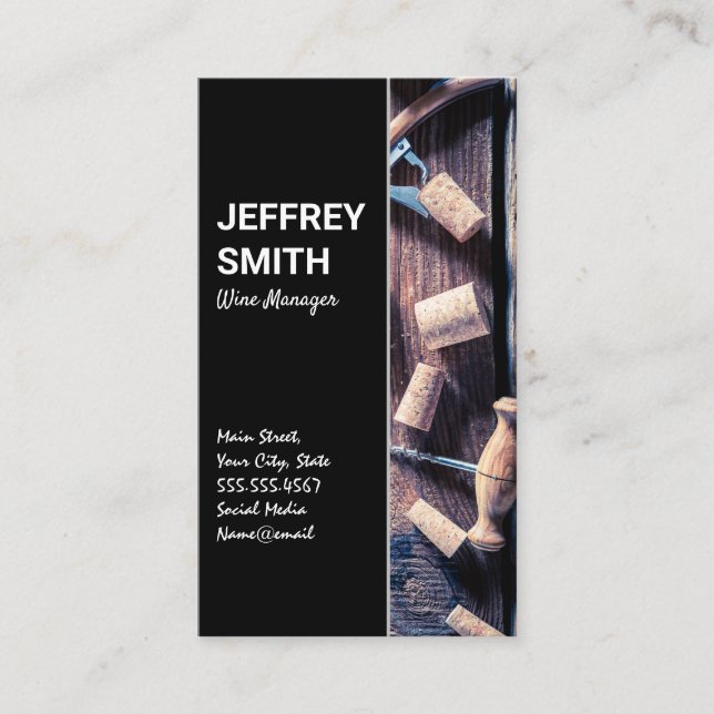 Kork och vinöppnare visitkort (Framsida)