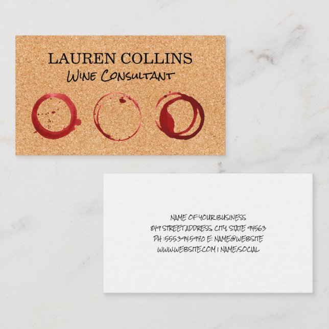 Kork Struktur | Glasstenar i vin Visitkort (Fram/baksida)