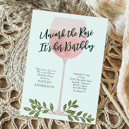 Korkad Rosévin Vattenfärg Födelsedagsfest Inbjudningar