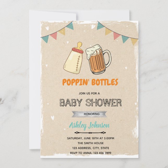 Korkar som poppar baby shower tema inbjudan (Framsida)