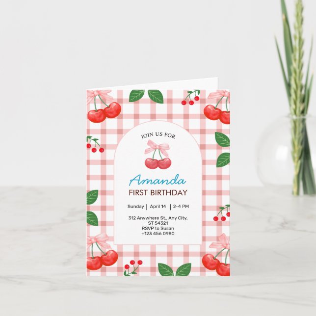 Körkort för första Födelsedagsfesten av körsbärsma Inbjudan (Framsida)