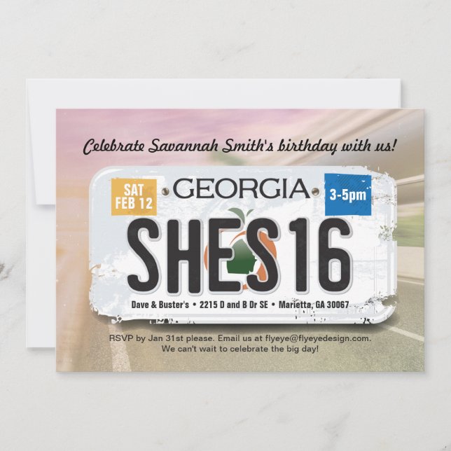 Körkortsinbjudan för 16:e födelsedagen i Georgien Inbjudningar (Framsida)