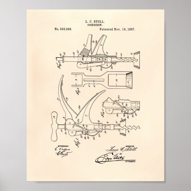 Korkskruv 1897 Patent Art - Old Peper Poster (Framsidan)
