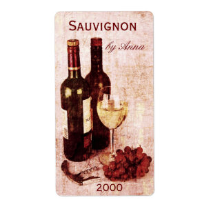 Korkskruv, glas av vin och vindruvor av vin flaska fraktsedel
