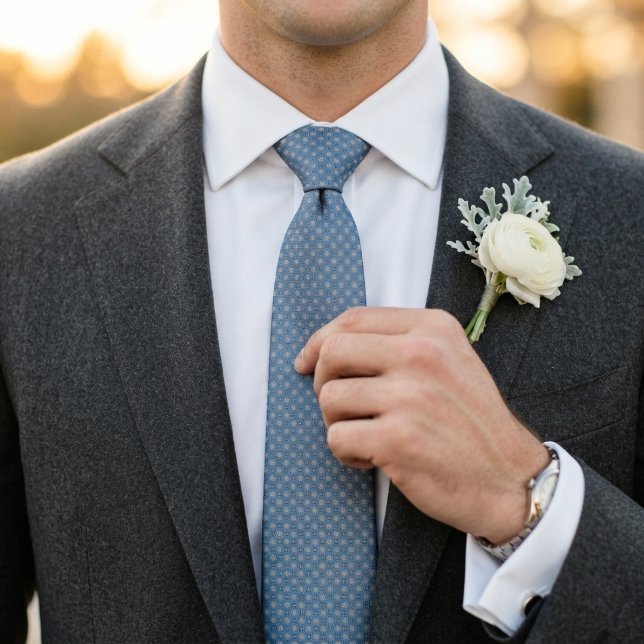 Kornblå Antik Elfenbensfärgad Micro Foulard Slips (Skapare uppladdad)