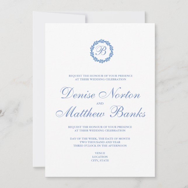 Kornblå bröllopsinbjudan inbjudningar (Framsida)