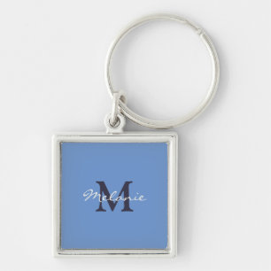 Kornblå och indigo personlig monogram fyrkantig silverfärgad nyckelring