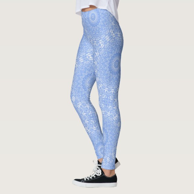 Kornblå Symmetri Mandala Leggings (Vänster)