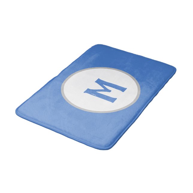 Kornblå vit silvermonogram badrumsmatta (Vinklad)