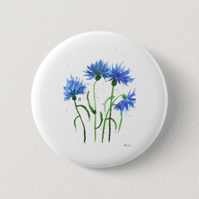 Kornblommor blå blommor akvarell knapp (Framsida)
