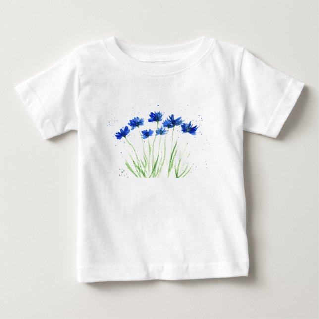 Kornblommor Blå blommor Trädgårdskonst Akvarell  T Shirt (Framsida)
