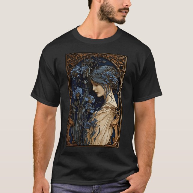 Kornblommor och Guld-Art nouveau T Shirt (Framsida)