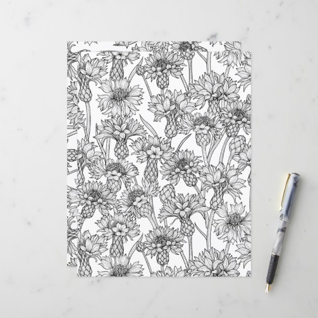 Kornblommor, vilda blommor i svart och vitt (Fram/Back In Situ)