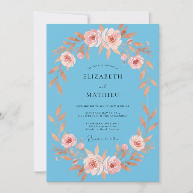 Kornblomsaprikosbladig Bröllop Inbjudningar (Framsida)