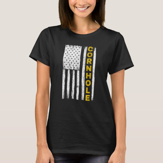 Kornhål 4 juli Patriotic Flagga T Shirt (Framsida)