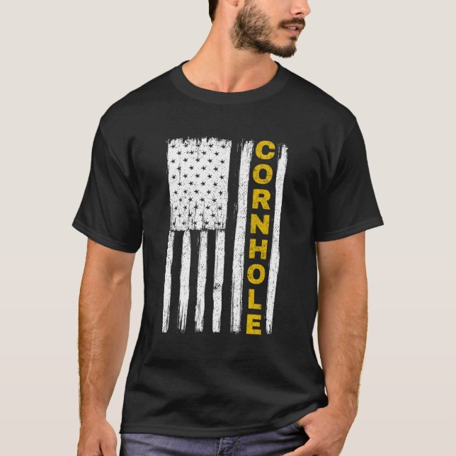 Kornhål 4 juli Patriotic Flagga T Shirt (Framsida)