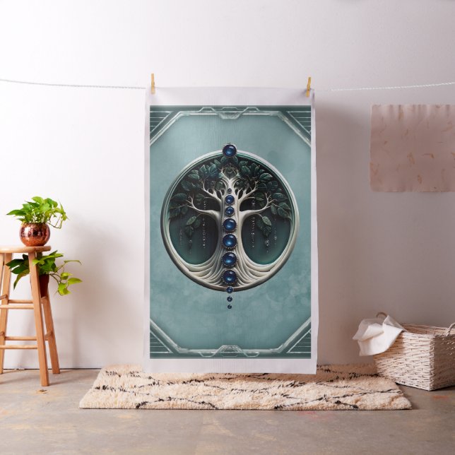 Kornighet i teal, Mystical Livets träd Tyg (In Situ)