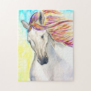 Körning av målning av White Horse Jigszle Puzzle Pussel