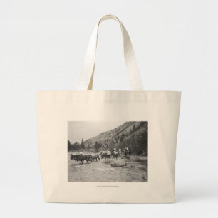 Körning av packemules över en flod jumbo tygkasse