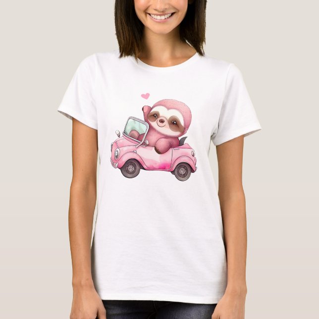 Körning av Rosa Sloth med en konvertibel T Shirt (Framsida)