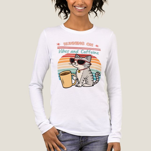Körning på Vibes & koffein - Coola Cat Retro T Shirt (Framsida)