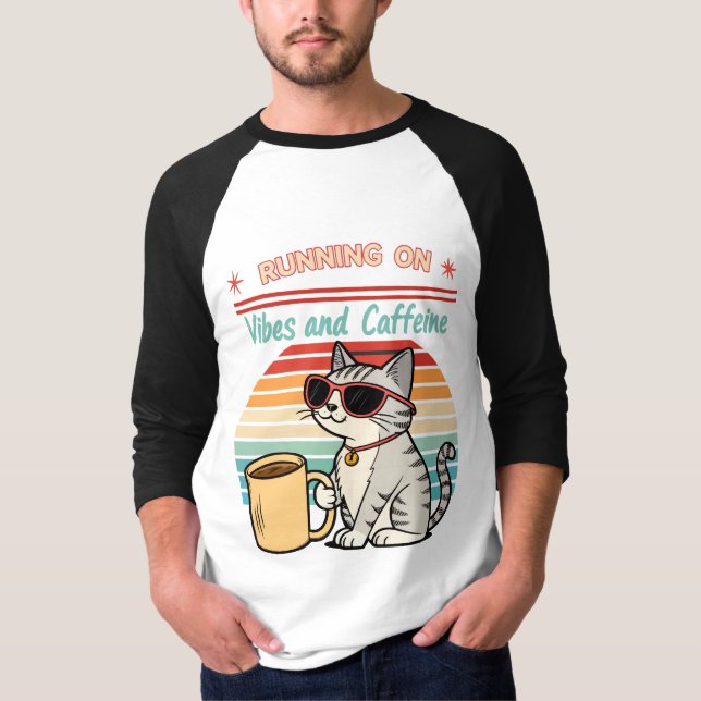 Körning på Vibes & koffein - Coola Cat Retro T Shirt (Framsida)