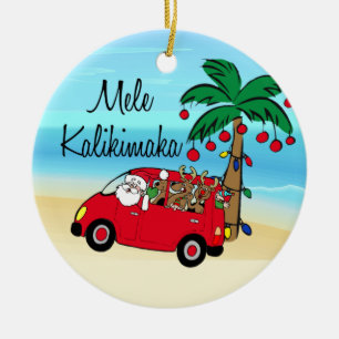 Körning Santa av den tropiska hawaianska Julgransprydnad Keramik