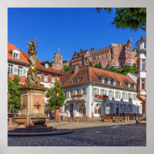Kornmarkt square och castle i Heidelberg, Tyskland Poster