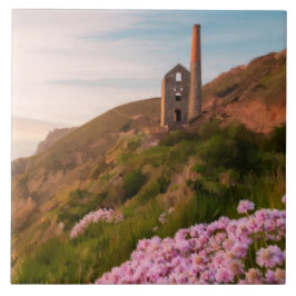 Kornvägg, kornvägg, med rosa blommor kakelplatta