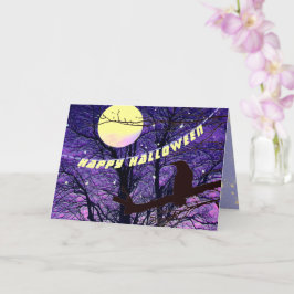 Korp, måne, sol, stjärnor Glad Halloween-kort Kort