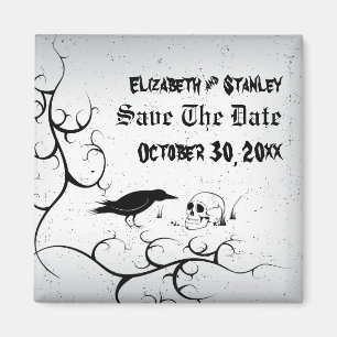 Korp och dödskalle Halloween bröllop Save the Date Magnet