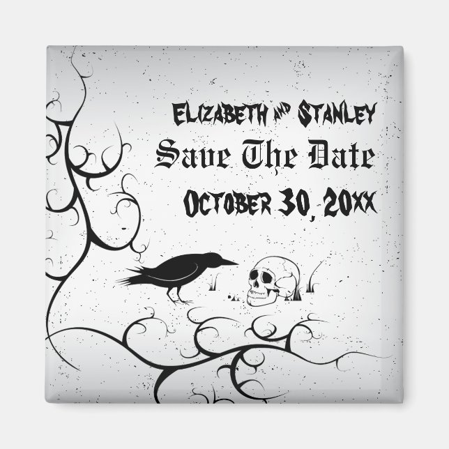 Korp och dödskalle Halloween bröllop Save the Date Magnet (Framsidan)