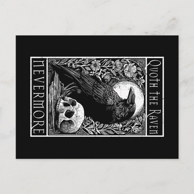 Korpen kvakar - Alrig mer - Edgar Allan Poe konst Vykort (Framsida)