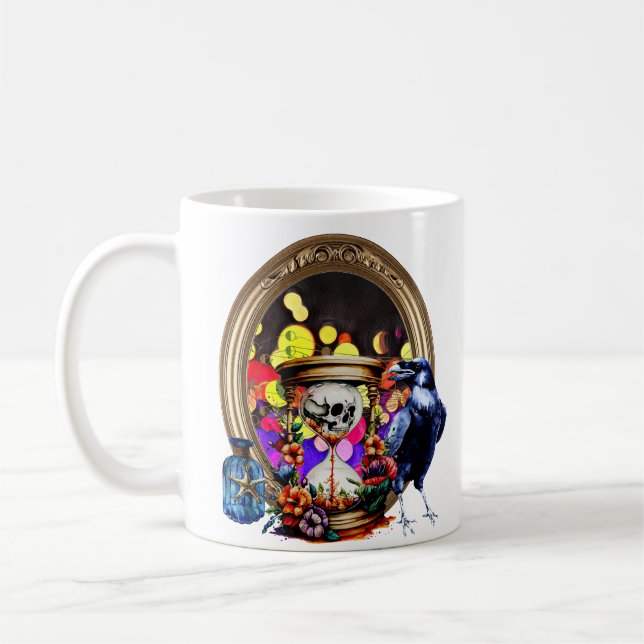 Korpen Och Dödskalle Timglas Kaffemugg (Vänster)