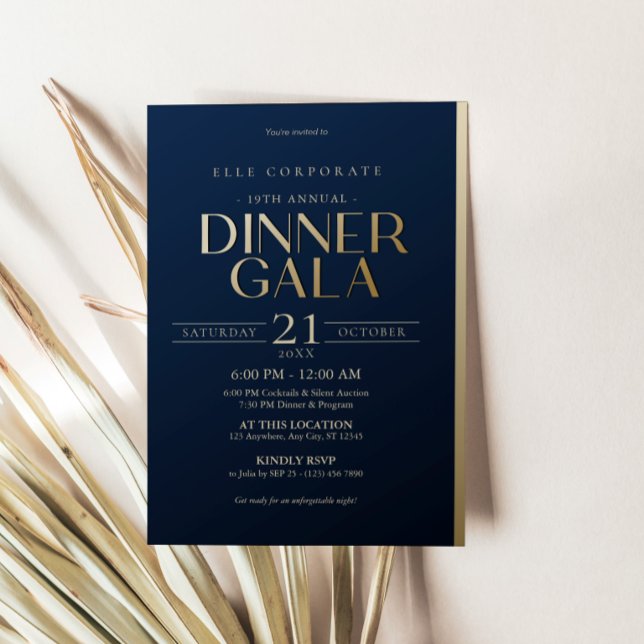 Korporativ Navyblå Guld Middag Gala Inbjudan (Corporate Navy Blue Gold Dinner Gala Invitation Card)
