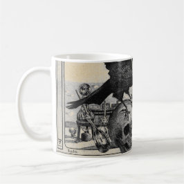 Korpsvart alkemilaboratorium och människaskalle kaffemugg