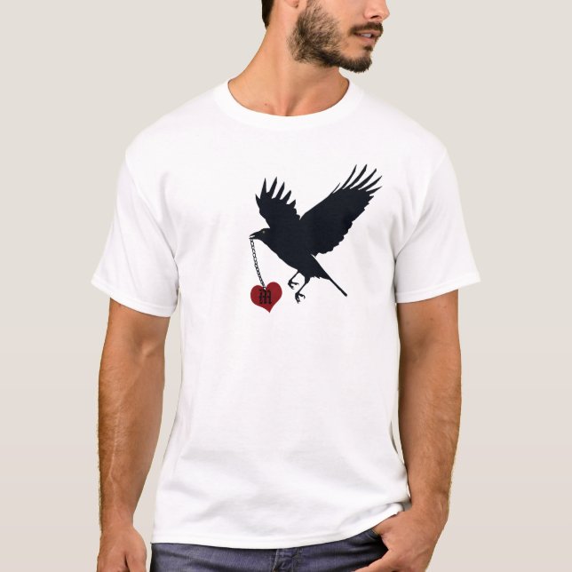 Korpsvart flyga bort med Mongramed hjärta Tee Shirt (Framsida)