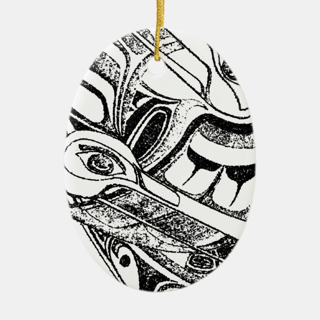 Korpsvart infödd Totem för Stillahavs- NW-kusten Julgransprydnad Keramik (Framsidan)
